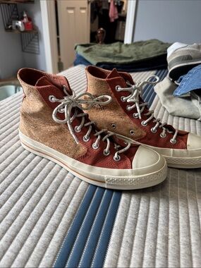 Cork and Burnt Orange/Red High Top Converse size 9W